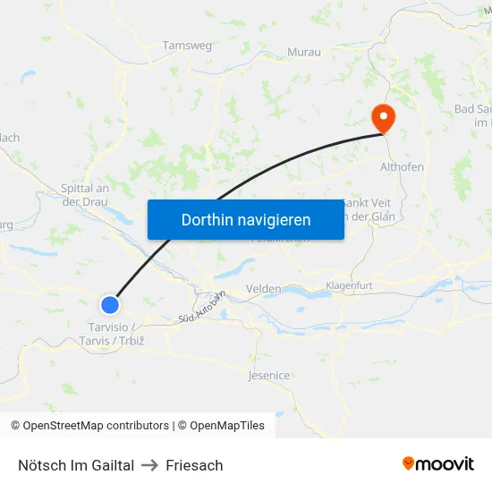 Nötsch Im Gailtal to Friesach map