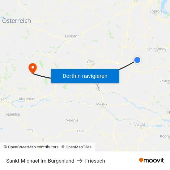 Sankt Michael Im Burgenland to Friesach map