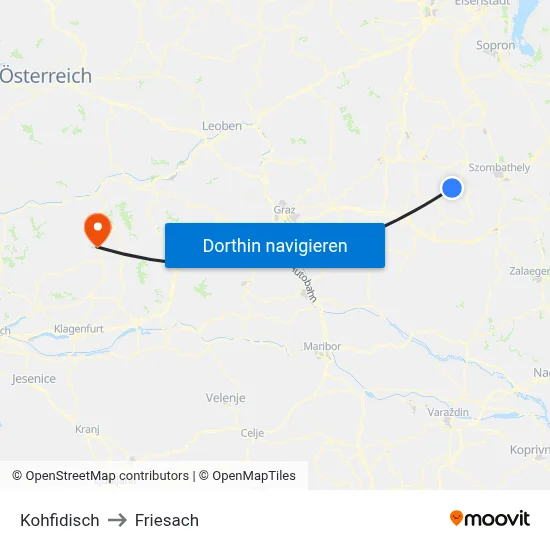 Kohfidisch to Friesach map