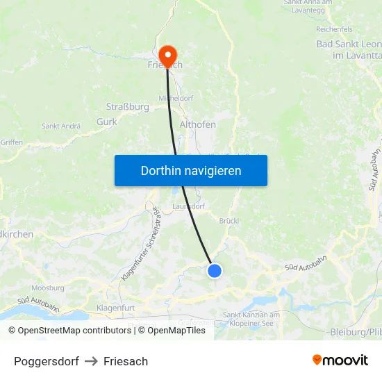 Poggersdorf to Friesach map