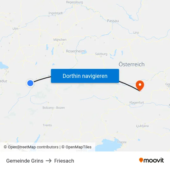 Gemeinde Grins to Friesach map