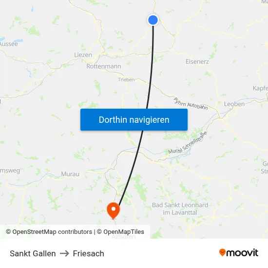 Sankt Gallen to Friesach map