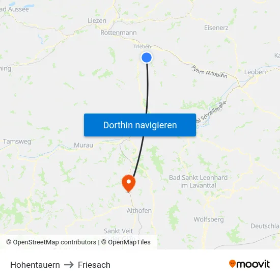 Hohentauern to Friesach map
