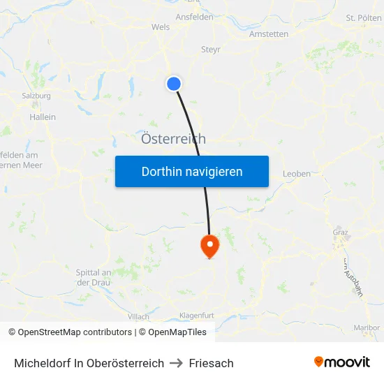 Micheldorf In Oberösterreich to Friesach map