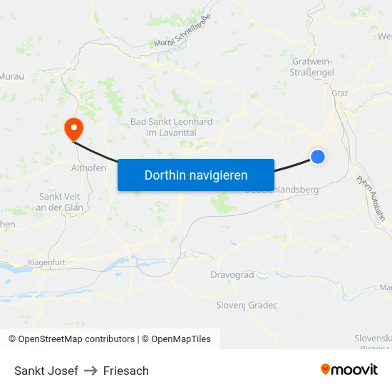 Sankt Josef to Friesach map