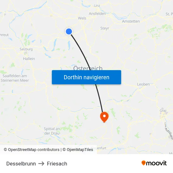 Desselbrunn to Friesach map