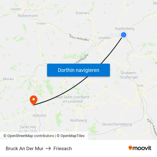 Bruck An Der Mur to Friesach map
