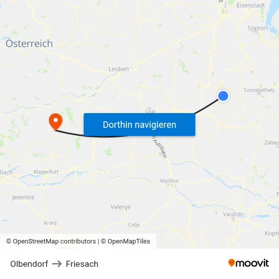 Olbendorf to Friesach map
