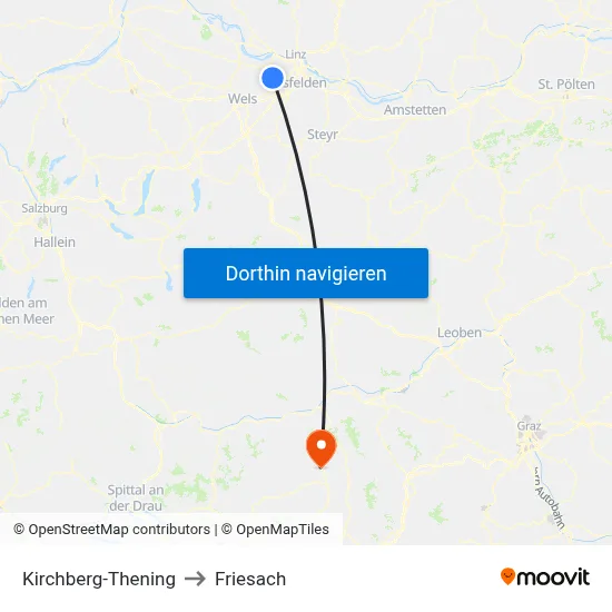 Kirchberg-Thening to Friesach map