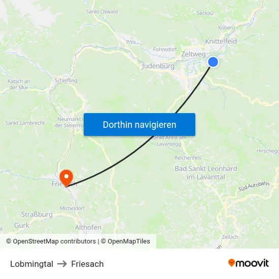 Lobmingtal to Friesach map