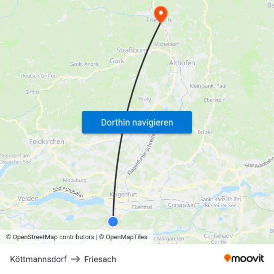 Köttmannsdorf to Friesach map