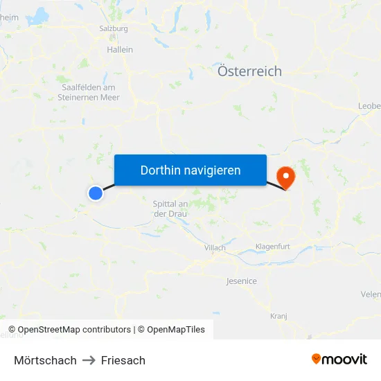Mörtschach to Friesach map