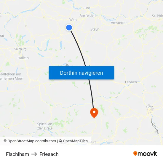 Fischlham to Friesach map