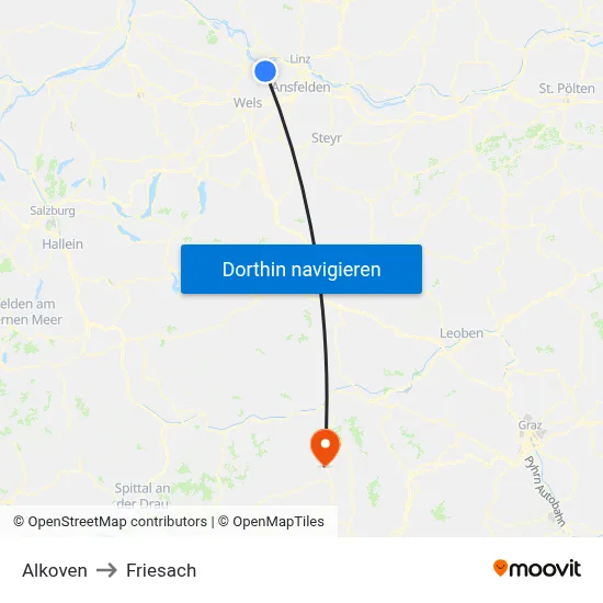 Alkoven to Friesach map