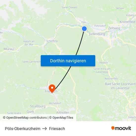 Pöls-Oberkurzheim to Friesach map