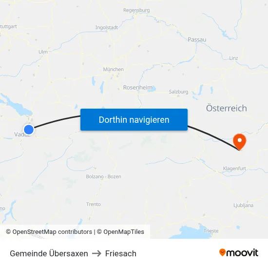 Gemeinde Übersaxen to Friesach map