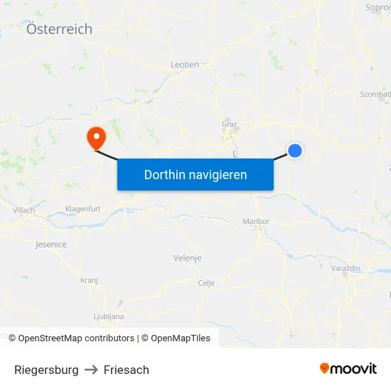 Riegersburg to Friesach map