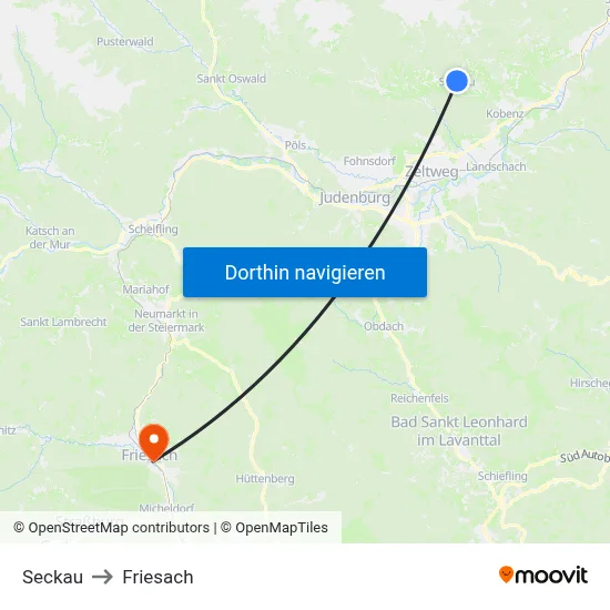 Seckau to Friesach map