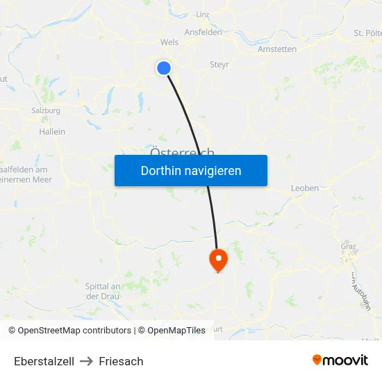 Eberstalzell to Friesach map