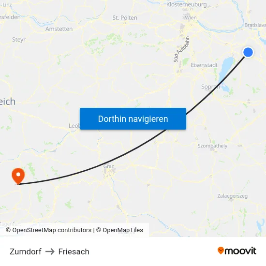 Zurndorf to Friesach map