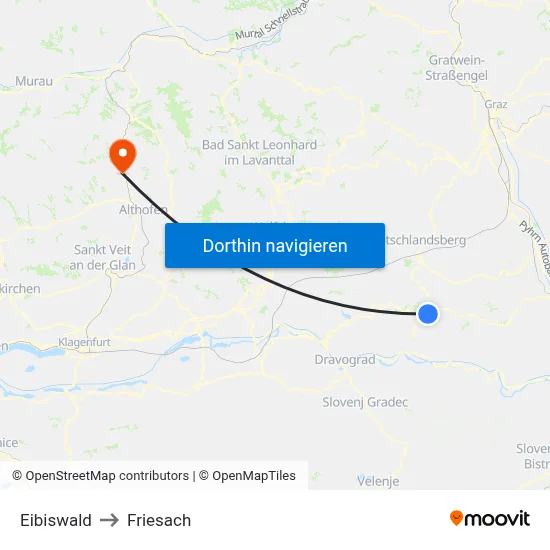 Eibiswald to Friesach map