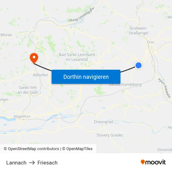 Lannach to Friesach map