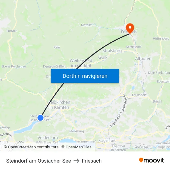 Steindorf am Ossiacher See to Friesach map