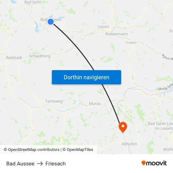 Bad Aussee to Friesach map