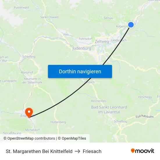 St. Margarethen Bei Knittelfeld to Friesach map