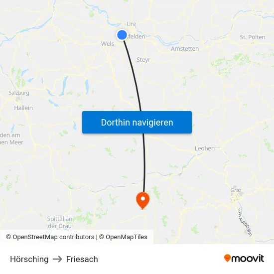 Hörsching to Friesach map