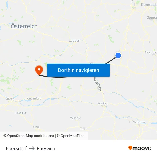 Ebersdorf to Friesach map