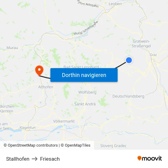 Stallhofen to Friesach map