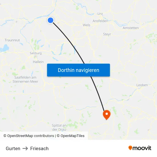 Gurten to Friesach map