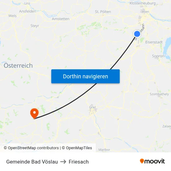 Gemeinde Bad Vöslau to Friesach map
