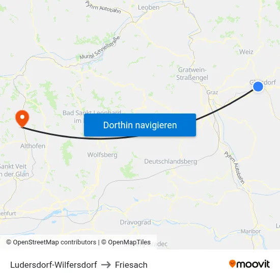 Ludersdorf-Wilfersdorf to Friesach map