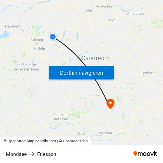 Mondsee to Friesach map
