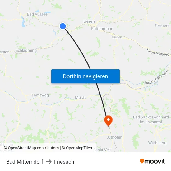 Bad Mitterndorf to Friesach map