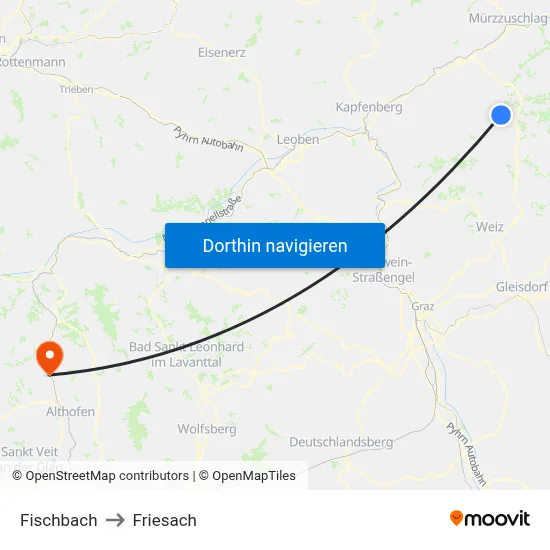 Fischbach to Friesach map