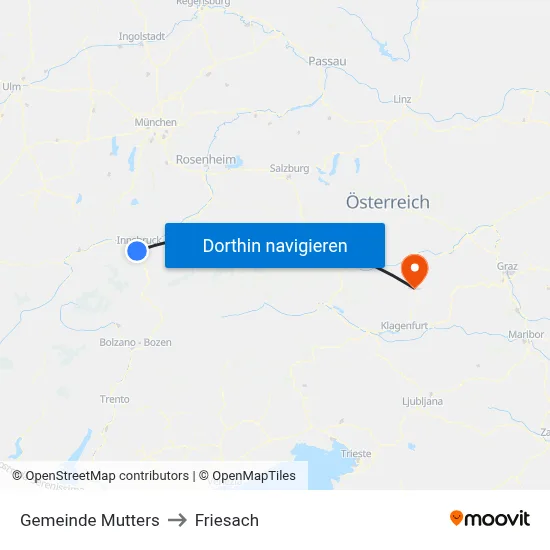 Gemeinde Mutters to Friesach map