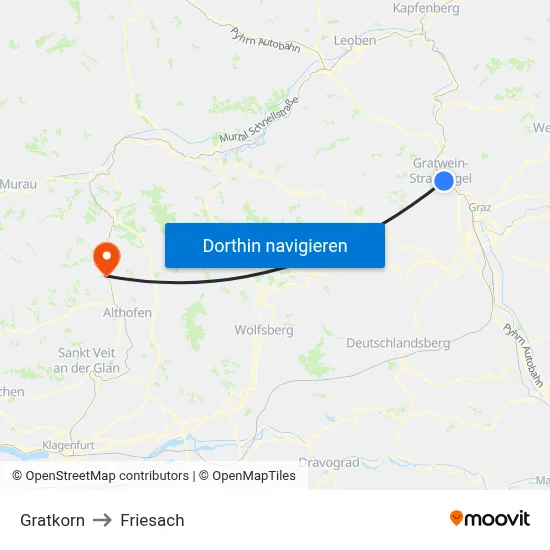 Gratkorn to Friesach map