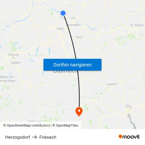 Herzogsdorf to Friesach map