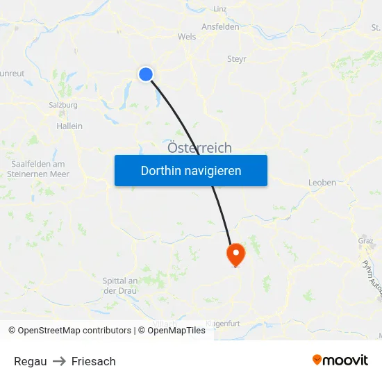 Regau to Friesach map
