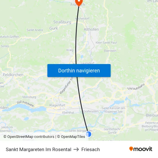 Sankt Margareten Im Rosental to Friesach map