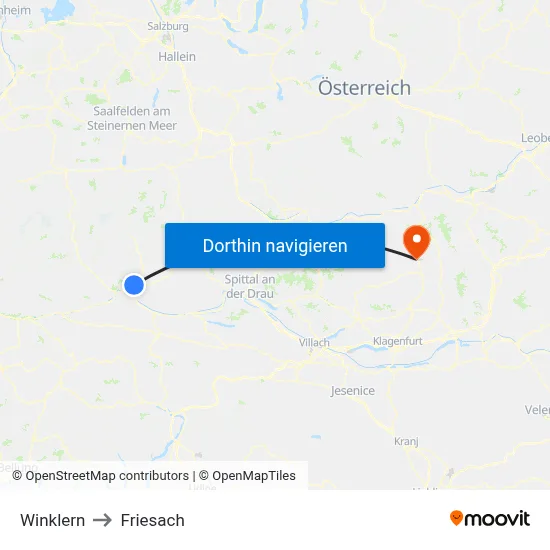 Winklern to Friesach map