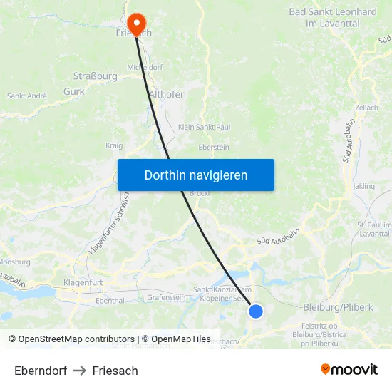 Eberndorf to Friesach map