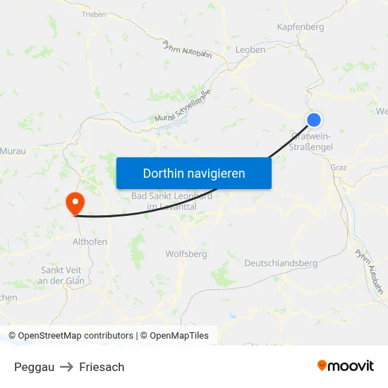 Peggau to Friesach map