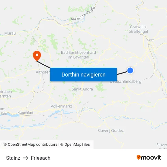 Stainz to Friesach map