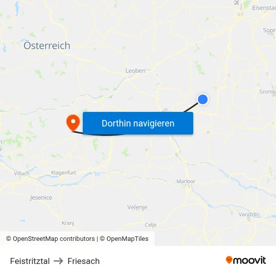 Feistritztal to Friesach map