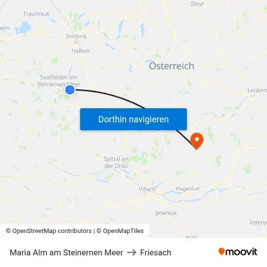 Maria Alm am Steinernen Meer to Friesach map