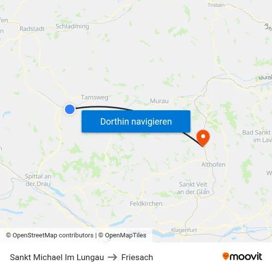 Sankt Michael Im Lungau to Friesach map
